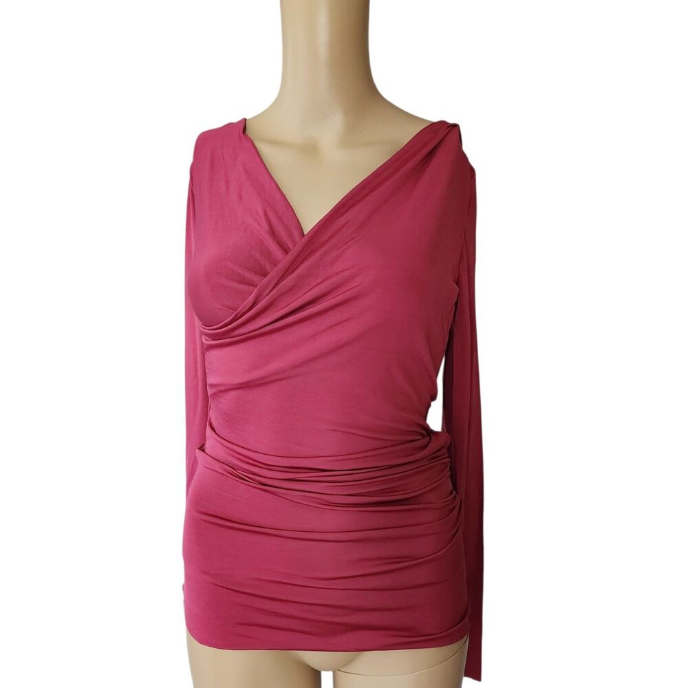 MET & Friends Italy Pink Ruched Long Sleeve Surplice Top XS NWT